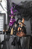 ZUN Set of 3 19"H Halloween Witch Decor, Purple/Orange/Black W2078P235723