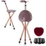 Folding Seat Cane 5-Level Height Adjust, LED Light, Anti-Slip Pads, Aluminum Alloy, Bonus 81097727