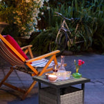 ZUN Outdoor Wicker Side Table with Umbrella Hole & Storage Space, Square PE Rattan End Table for Patio 01819860