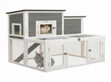 Rabbit Hutch Wooden 2 Story Bunny Cage with Run Waterproof Openable Roof Pull Out Tray Ramp 25143845