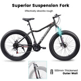 ZUN A2605D 26 Inch Fat Tires Mountain Bike, 4'' Wide Wheel, 21-Speed Disc Brakes, Mens Womens Trail W2563P156280