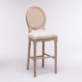 French Country Wooden Barstools Rattan Back With Upholstered Seating , Beige and Natural ,Set of 2 W162290987