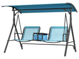Blue 2-Seat Outdoor Porch Swing for Poolside Lounging, with Canopy, Storage Table & Cup Holders 20239315