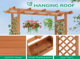 43.5*17.5*44.5 In Fir With Arched Lattice Raised Garden Bed Wooden Planting Frame Teak Color 39513939