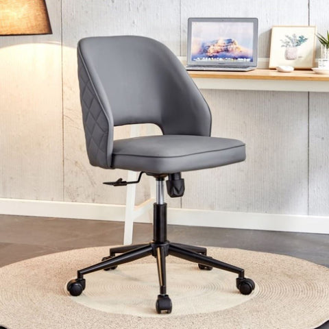 ZUN Modern home dark grey PU Office chair adjustable 360 &deg; chair engineering plastic armless W1512P174653