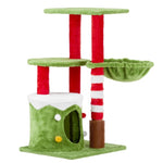 ZUN 32in Cat Scratching Posts Tower with Cat Condo and Hammock, Christmas Themed Plush Cat Tree with Cat 13527458