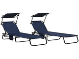 Blue Set of 2 Outdoor Lounge Chairs Reclining Back, Steel Frame with Side Pocket for Poolside 39831180