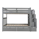 ZUN Full Over Full Bunk Bed with Shelves and 6 Storage Drawers, Gray 04688219