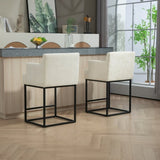 ZUN House Hold Counter Height Bar Stools Set of 2, Modern Square Bar Stool with Back, Black Metal W1588P191210