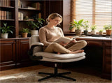 Beige Faux Leather Rocking Computer Chair, Height Adjustable Home Office Chair with Tension Control, 13330676