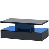 ZUN ON-TREND Modern Glossy Coffee Table With Drawer, 2-Tier Rectangle Center Table with LED lighting for WF297894AAB