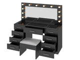 Vanity Desk Set with Large Lighted Mirror and Powre Outlet, Glass Top Makeup with 9 Drawers, 12228143