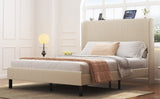 Queen Size Platform Bed , Metal Bed Frame with Charging Station, No Box Spring Needed, , W636P288880