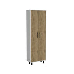 ZUN Multistorage Cabinet 71"H, Five Internal Shelves, Two Doors, White/Macadamia B097133047