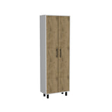 ZUN Multistorage Cabinet 71"H, Five Internal Shelves, Two Doors, White/Macadamia B097133047