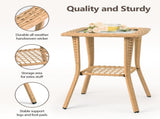 Outdoor Wicker Side Table, Rattan End Table with Glass Top, Patio Coffee Bistro Table for Indoor 30348373