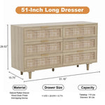 ZUN Rattan 6 Drawer Dresser for Bedroom, Wood Dresser & Chest of Drawers with Metal Handles 51" W2181P270056