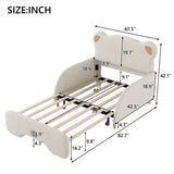 Twin XL Size Upholstered Stretchable Vaulted Sofa Bed, Bear Shaped Headboard, Beige N709P182128A