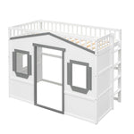 ZUN Twin Size House Loft Bed With Ladder-White+Gray Frame 33348221