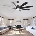 ZUN 72 Inch Large Ceiling Fans with Lights and Remote Control 6 Wind Speed DC Motor Black for Living W882P216909