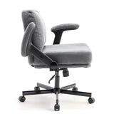 Chair with Wheels and Flip Arms-Comfy Fabric Cross Legged Office Chair with Thick Cushion&Wide Seat, 67061151