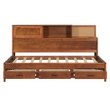 Twin Size Wooden Daybed with 3 Storage Drawers, Upper Soft Board, shelf, and a set of Sockets and N708P263524D
