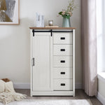 ZUN 5 Drawers Dresser w/Sliding Barn Door, Farmhouse Modern Tall Dresser 5 Chest of Drawers, Storage W2275P206613