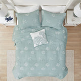 4 Piece Cotton Reversible Embroidered Quilt Set with Throw Pillow Aqua King/Cal King B03595791