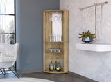 Kempwell 2-Door 2-Shelf Corner Bar Cabinet with Glass Rack Macadamia B062103273
