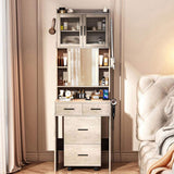 Small Vanity Desk with Sliding Mirror and LED Lights, Makeup Table with Charging Station and Storage 28727409