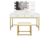 Large Vanity Set with 10 LED Bulbs, Makeup Table with Cushioned Stool, 3 Storage Shelves 2 Drawers, 09207854