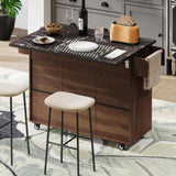 K&K Kitchen Island with Trash Can Storage Cabinet, Kitchen Cart with Drop Leaf, Spice, Towel WF326381AAZ
