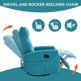 Manual Recliner Chair with Rocker and Swivel in Fabric for Living Room, Blue W3224P289294