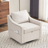 011-Linen Fabric 360&deg Swivel Accent Chair with Upholstered,One Back Pillow,Armrest with Rivets W527P190828