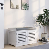 ZUN Shoe Storage Bench with Padded Seat Cushion, Entryway Bench with 2 Barn Doors-White 45621549