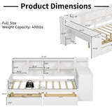 Wooden L-Shape Daybed with Seven Storage Cabinets and Two Storage Drawers, Multi-functional Bed with 74696314