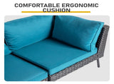2 pcs armless sofa 2 pcs corner sofa 2 pcs footstool iron legs black rattan peacock green 72293141