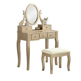 ZUN Ashley Wood Make-Up Vanity Table and Stool Set, Ashley Wood Makeup Vanity Table and Stool Set, Gold T2574P265586