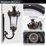Vintage Outdoor Wall Lantern, Waterproof Exterior Wall Sconce with Crown Top and Clear Glass, W1340P209950