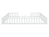 Double Twin Floor Bed with Fence, Guardrails, without door, White 37744042