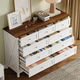 Wood Rustic Storage Dresser with 9 Drawers and Silver Handle, White N709P288888K
