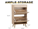Rattan-covered shoe cabinet with 1 drawer and 2 flip-top drawers, made of particleboard, 60958170