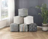 Modern Square Pouf Off-White Faux Fur Fabric Upholstered Ottoman, Footstool, Non-Slip Floor Pouf, B011P251655
