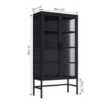 ZUN Double Glass Door Storage Cabinet with Adjustable Shelves and Feet Cold-Rolled Steel Sideboard W1673121037