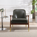 29.2'' Mid-Century Faux Leather Accent Chair with Cushioned Seat, Solid Wood Frame, and Brass-Tipped N767P205863G