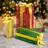 Lighted Gift Boxes Set of 3, Pre-lit Nestable Present Boxes Ornament with 90 LED Warm White Lights 83670049