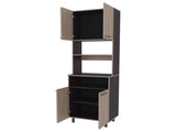 White Oak and Wengue Kitchen Pantry with Open Storage and 4 Doors B062P323175