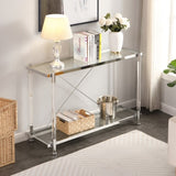 43.31'' Chrome Glass Sofa Table, Acrylic Side Table, Console Table for Living Room& Bedroom W821P184417