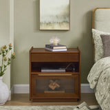 Mid Century Modern Nightstand Charging Station & Outlet Hole & 2 Drawers, Farmhouse End Table W1801P303389