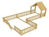 Twin Size House Floor Bed, Double Twin Floor Bed with Door and Full-length Guardrails, W1580P327129